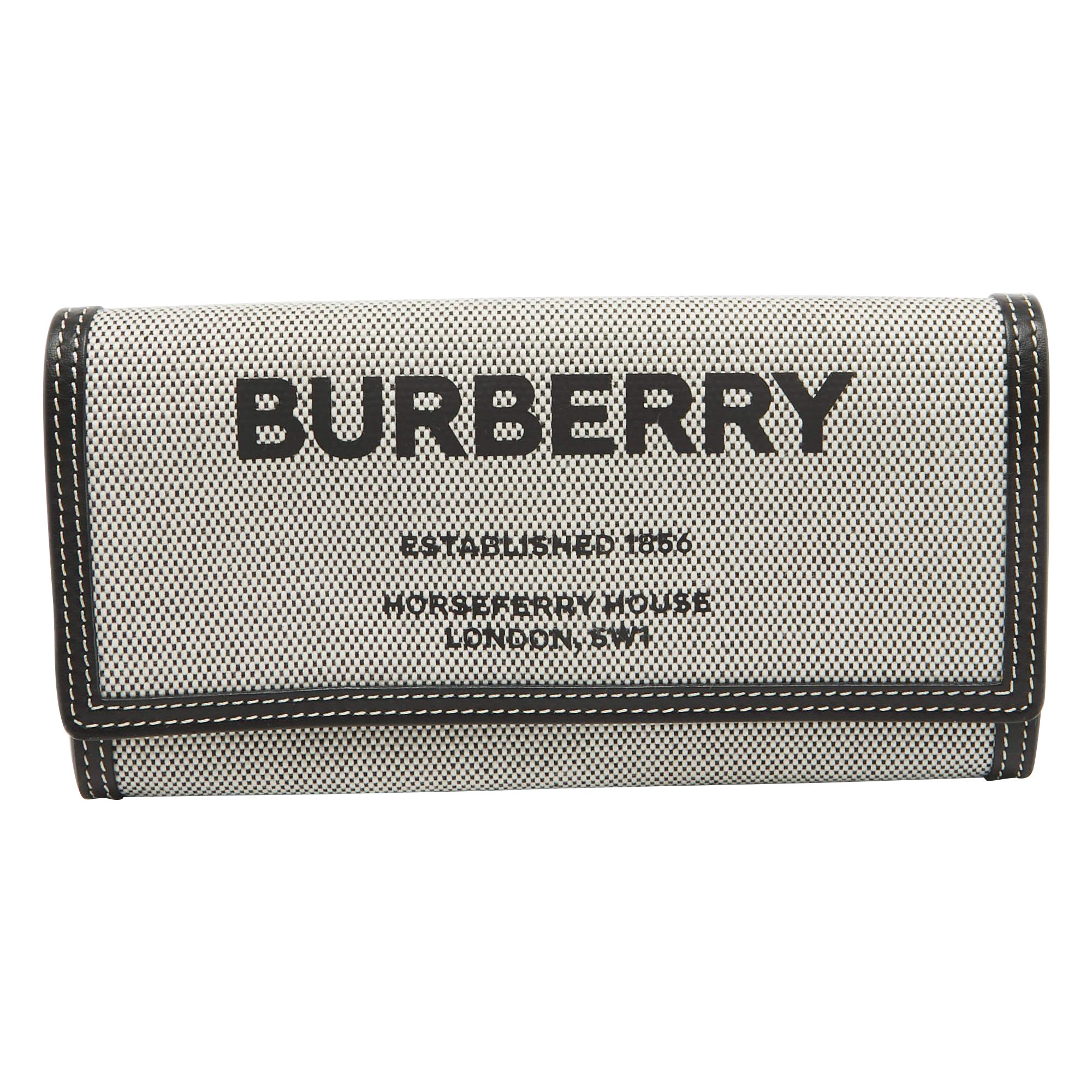 Burberry Black/White Canvas and Leather Halton Continental Wallet