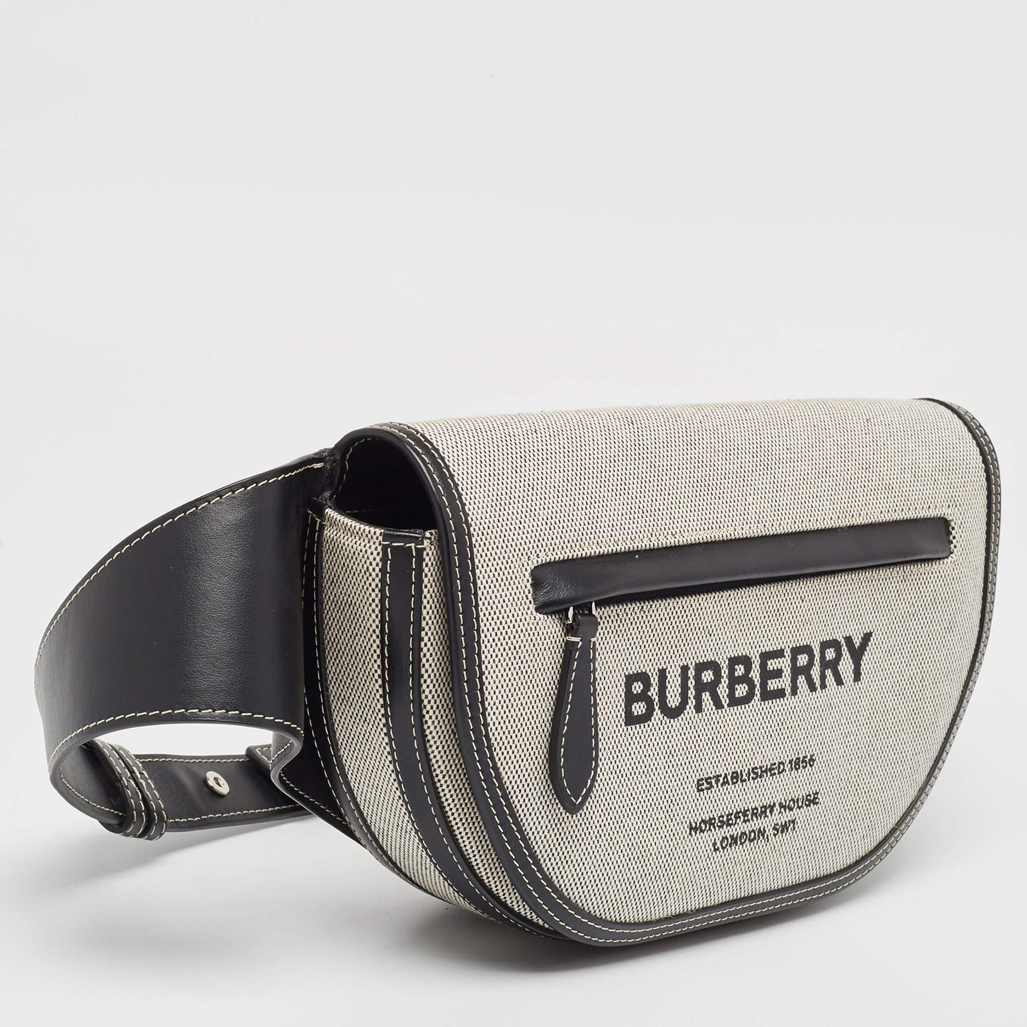Riñonera Burberry Olympia pequeña de lona y piel en blanco y negro Gris