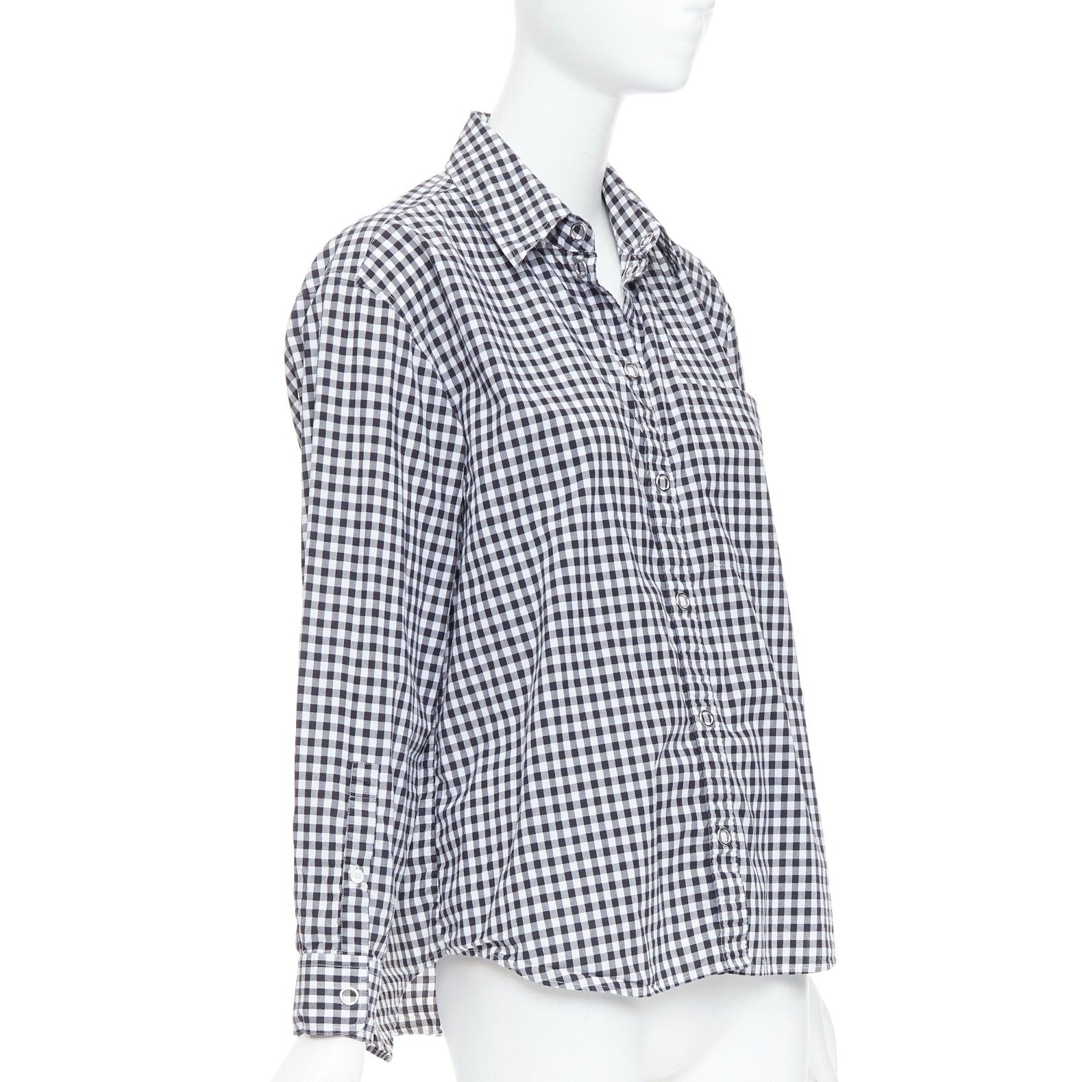 Gray BURBERRY black white cotton check gingham silver snap button shirt IT40 S For Sale
