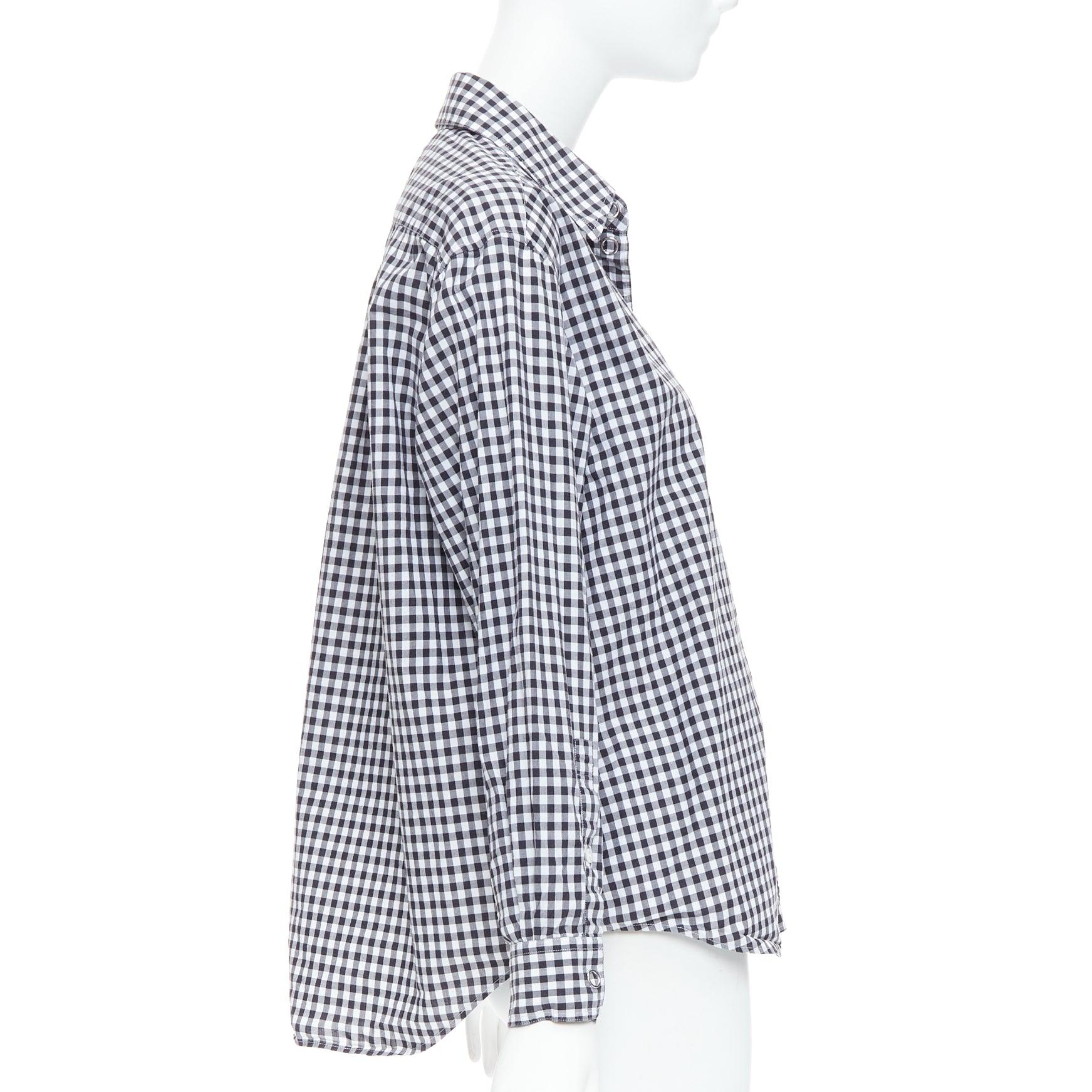 BURBERRY black white cotton check gingham silver snap button shirt IT40 S In Excellent Condition For Sale In Hong Kong, NT
