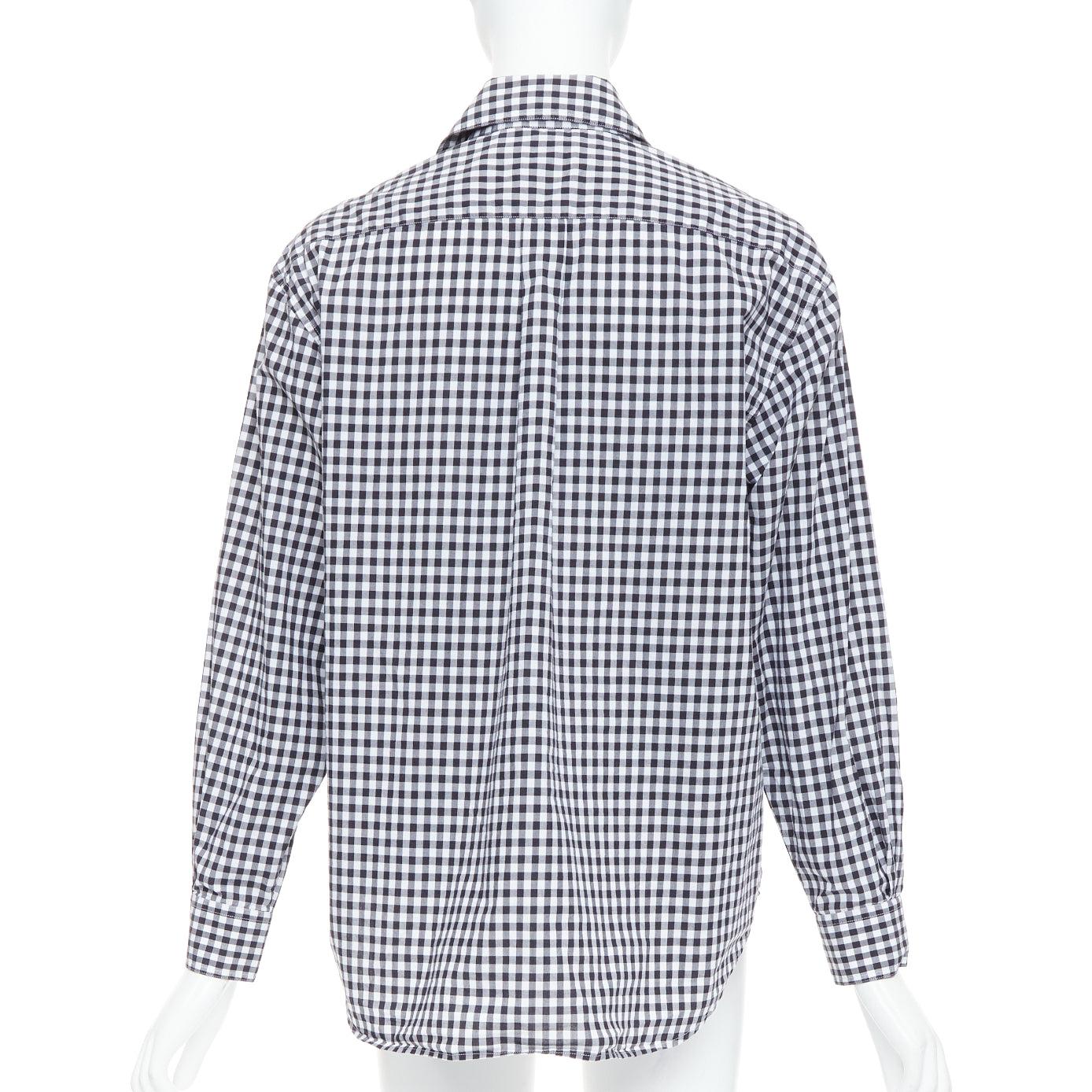 Women's BURBERRY black white cotton check gingham silver snap button shirt IT40 S For Sale