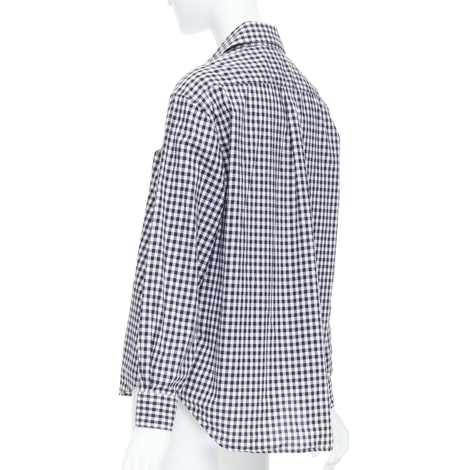 BURBERRY black white cotton check gingham silver snap button shirt IT40 S For Sale 1