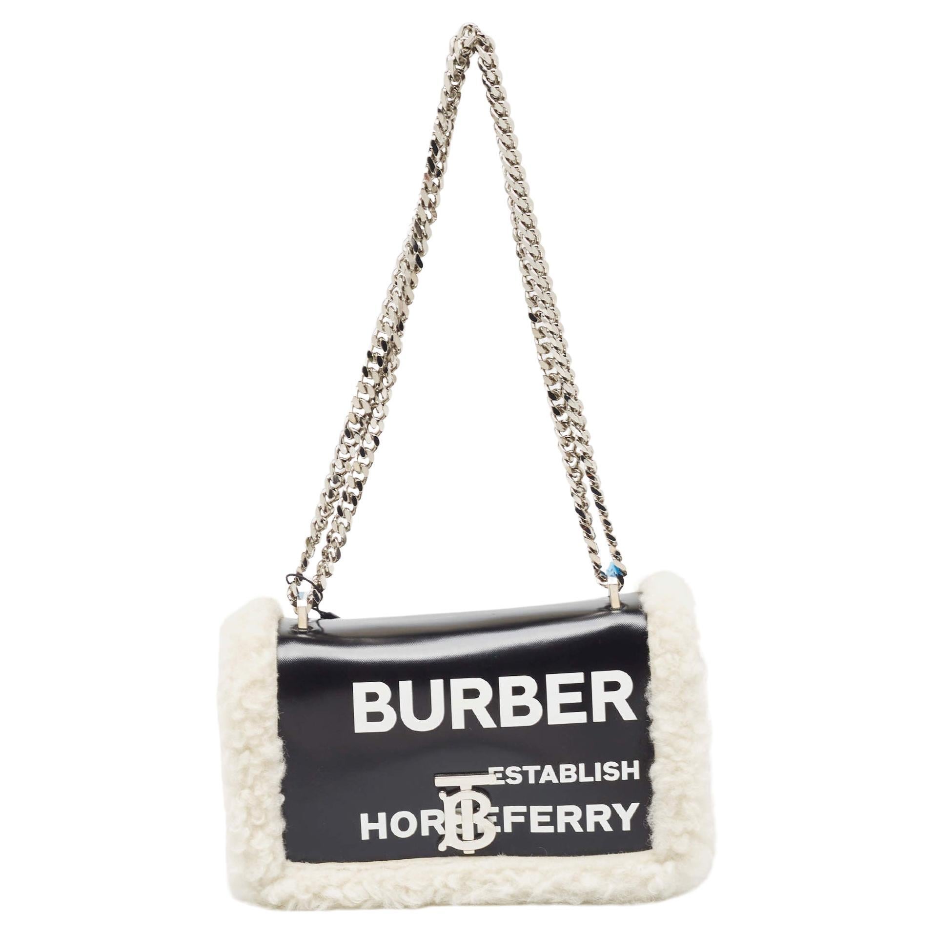 Burberry Black/White Leather and Fox Fur Small Lola Shoulder Bag For Sale