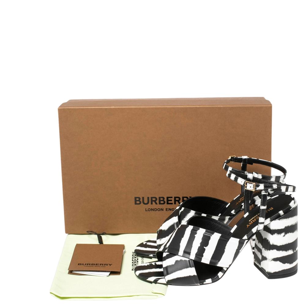 Burberry Black/White Leather Castlebar Ankle Strap Sandals Size 40 3