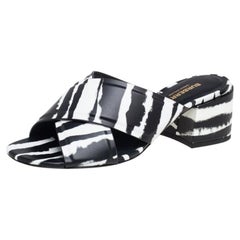 Burberry Black/White Leather Castlebar Slide Sandals Size 37.5