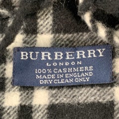 BURBERRY Black White Plaid Fringe Trim Cashmere Scarf