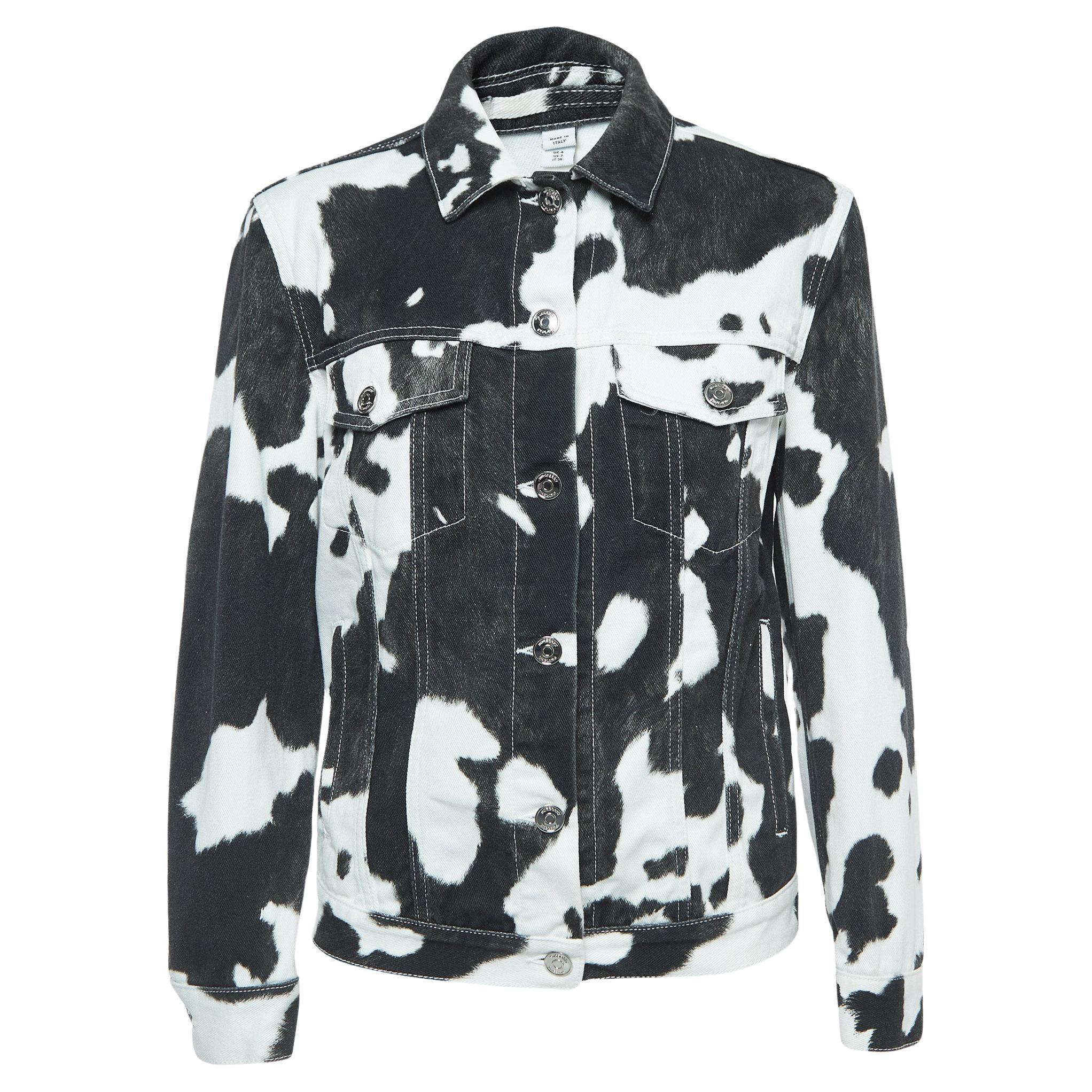 Burberry Veste en jean boutonnée imprimée noir/blanc XS en vente