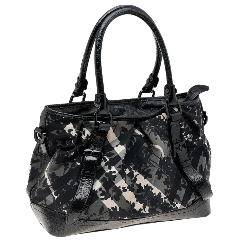 Burberry Black/White Smoke Check Canvas And Patent Leather Shoulder Bag 3