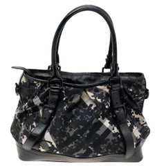 Burberry Black/White Smoke Check Canvas And Patent Leather Shoulder Bag