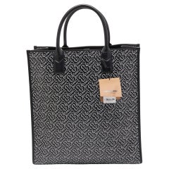Burberry Black/White TB Print Leather Vertical Denny Tote