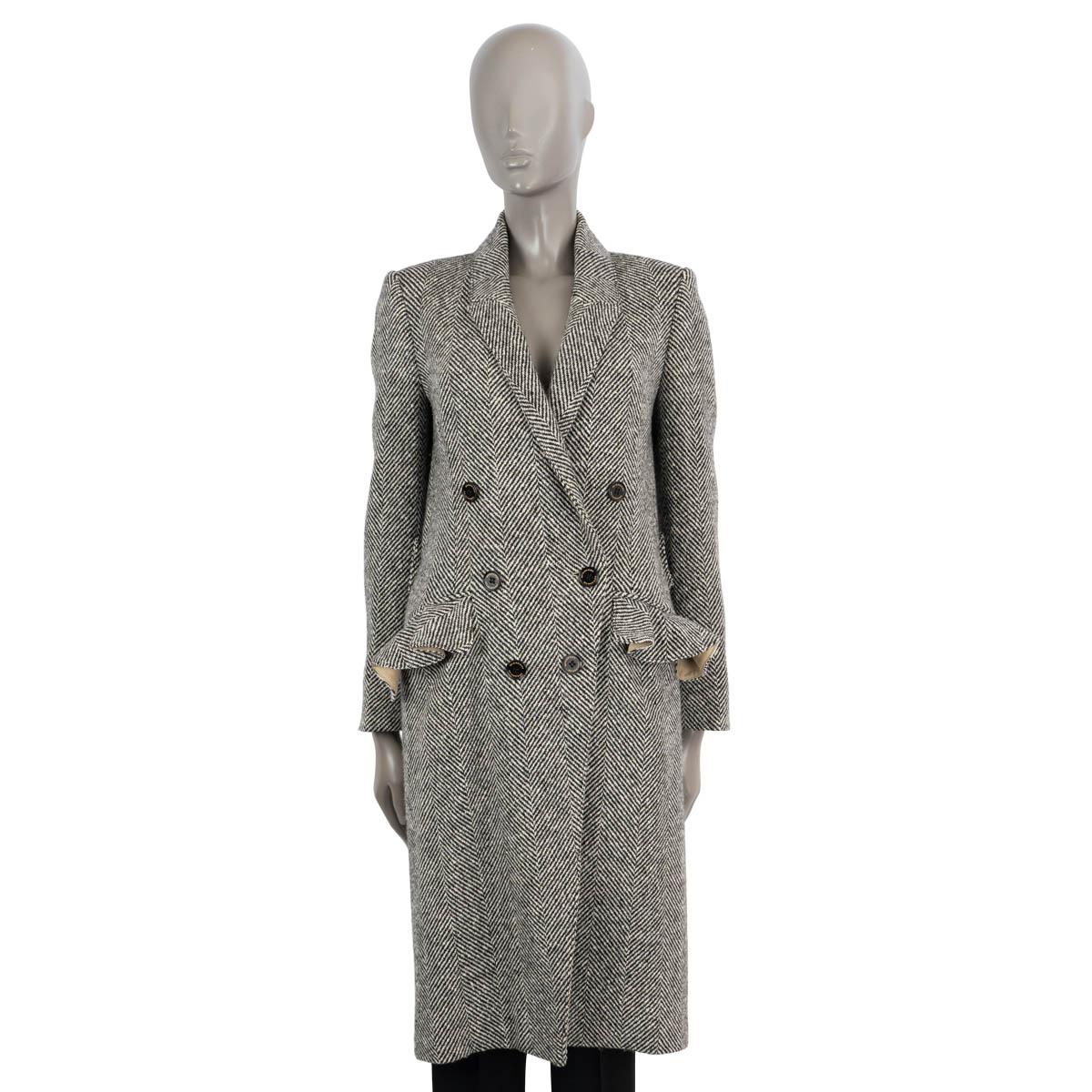 BURBERRY black & white wool DONEGAL HERRINGBONE TWEED Coat Jacket 8 S In Excellent Condition For Sale In Zürich, CH