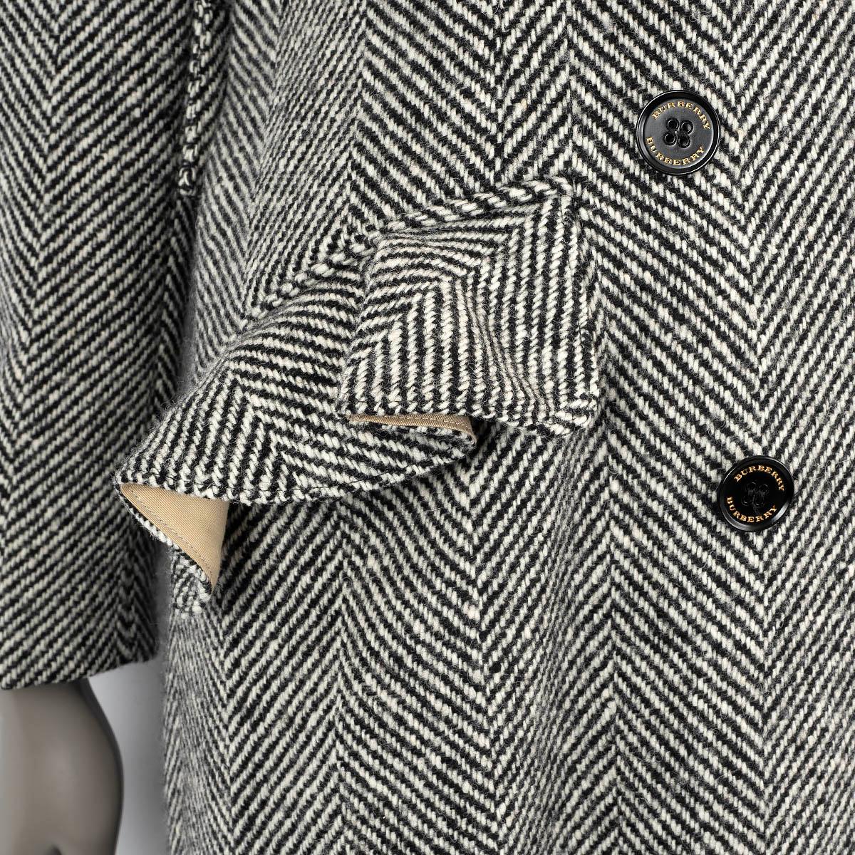 BURBERRY black & white wool DONEGAL HERRINGBONE TWEED Coat Jacket 8 S For Sale 2