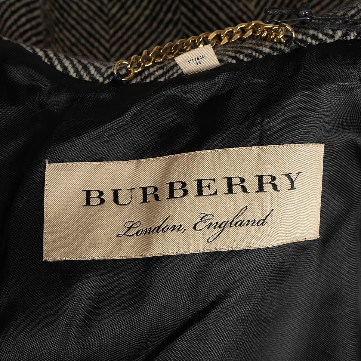 BURBERRY black & white wool DONEGAL HERRINGBONE TWEED Coat Jacket 8 S For Sale 4