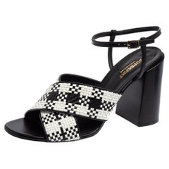 Burberry Black/White Woven Leather Castlebar Ankle Strap Sandals Size 41