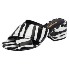 Burberry Black/White Zebra Print Leather Slide Castlebar Sandals Size 36.5