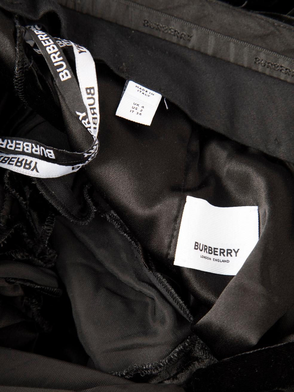 Burberry Black Wide Leg Velvet Trousers Size XXS For Sale 3