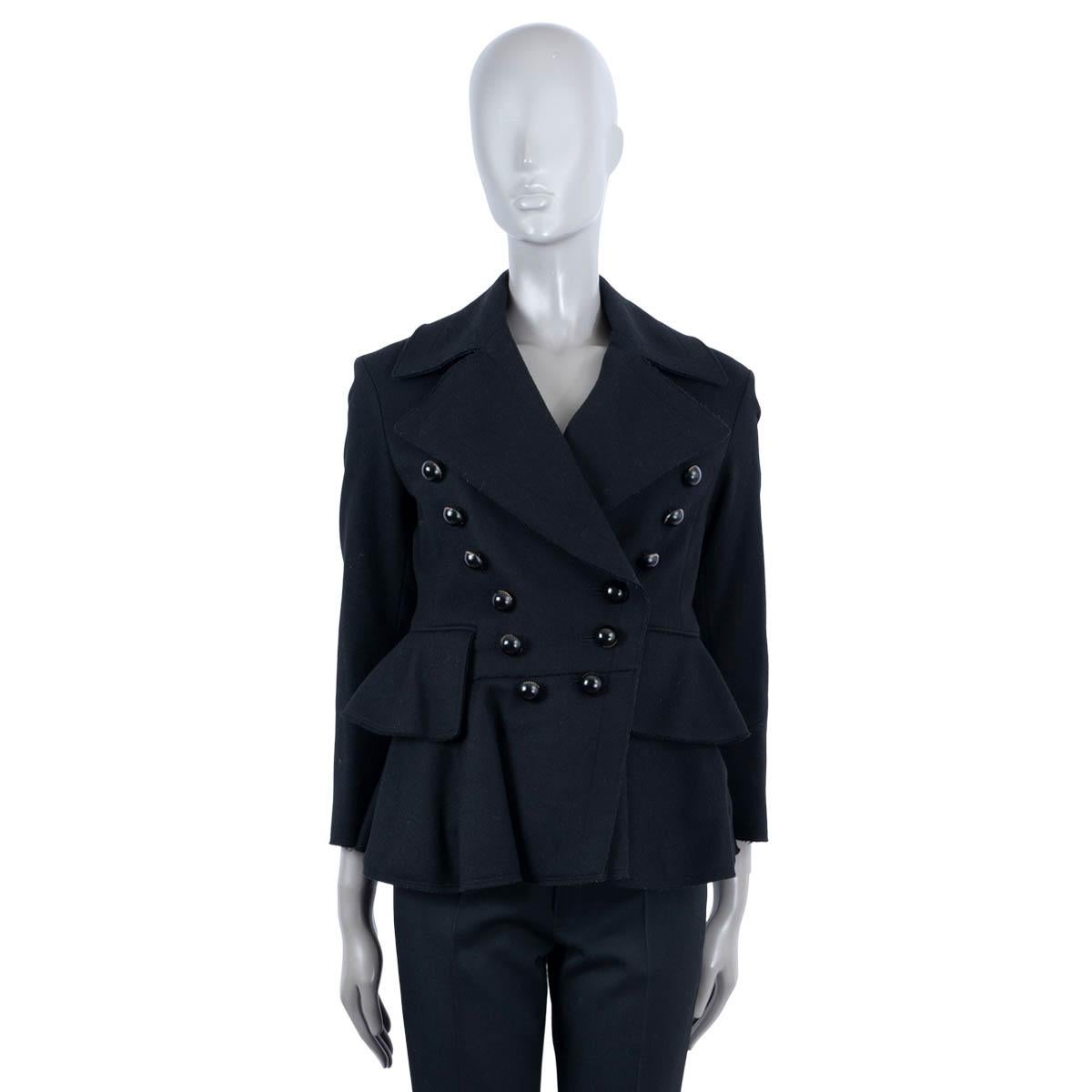 BURBERRY black wool ALVINGHAM DOUBLE BREASTED PEPLUM Jacket 4 XS In Excellent Condition For Sale In Zürich, CH