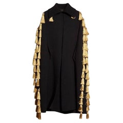 Burberry Black Wool Blend Military Cape With Tassels
