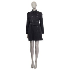 BURBERRY black wool & cashmere KENSINGTON BELTED TRENCH Coat Jacket 8 S
