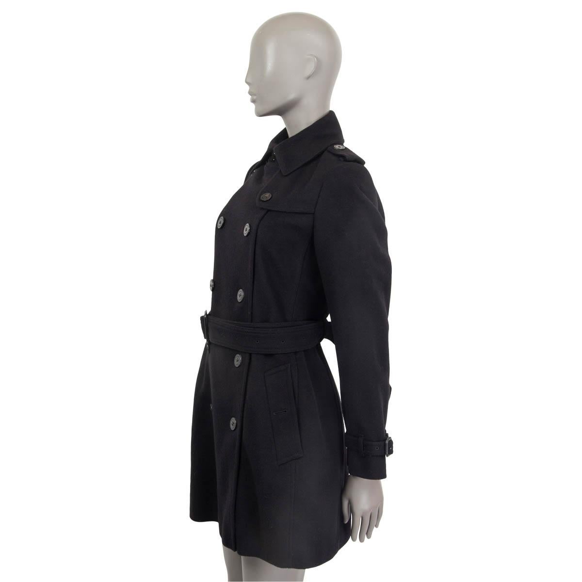 Women's BURBERRY black wool & cashmere KENSINGTON BELTED TRENCH Coat Jacket 8 S