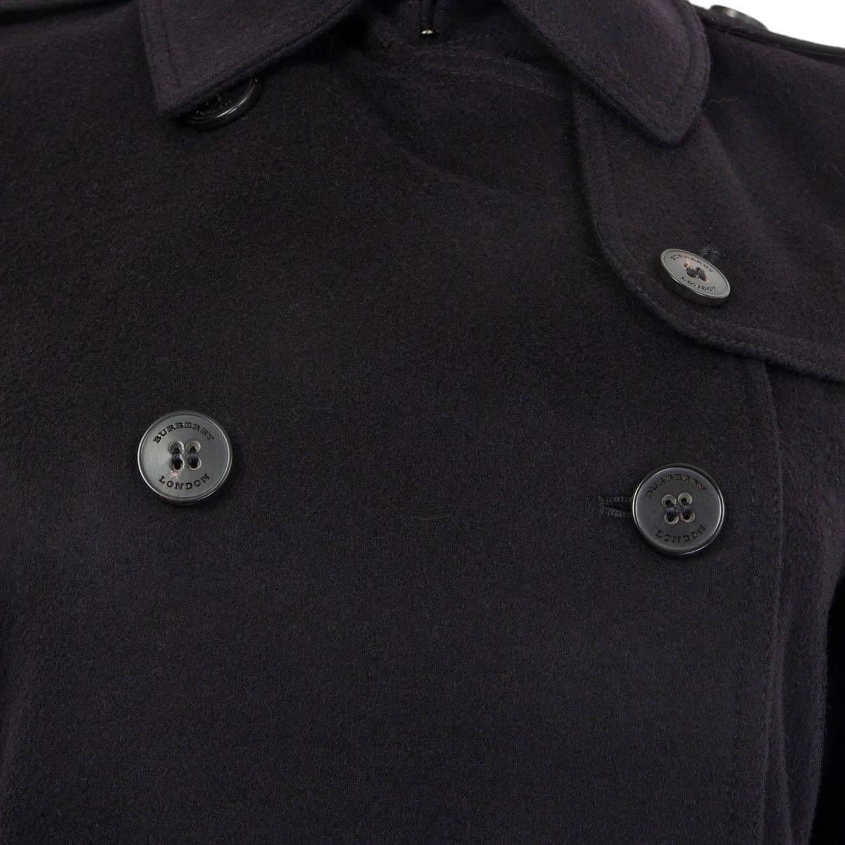 BURBERRY black wool & cashmere KENSINGTON BELTED TRENCH Coat Jacket 8 S 2