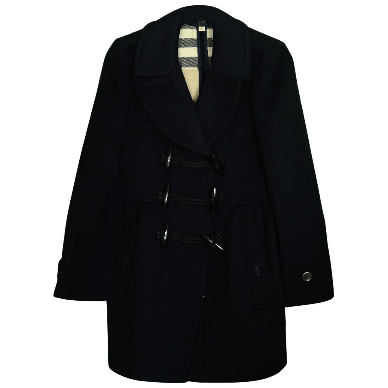 Burberry - Manteau en laine noir avec boutonnage, taille 4 en vente