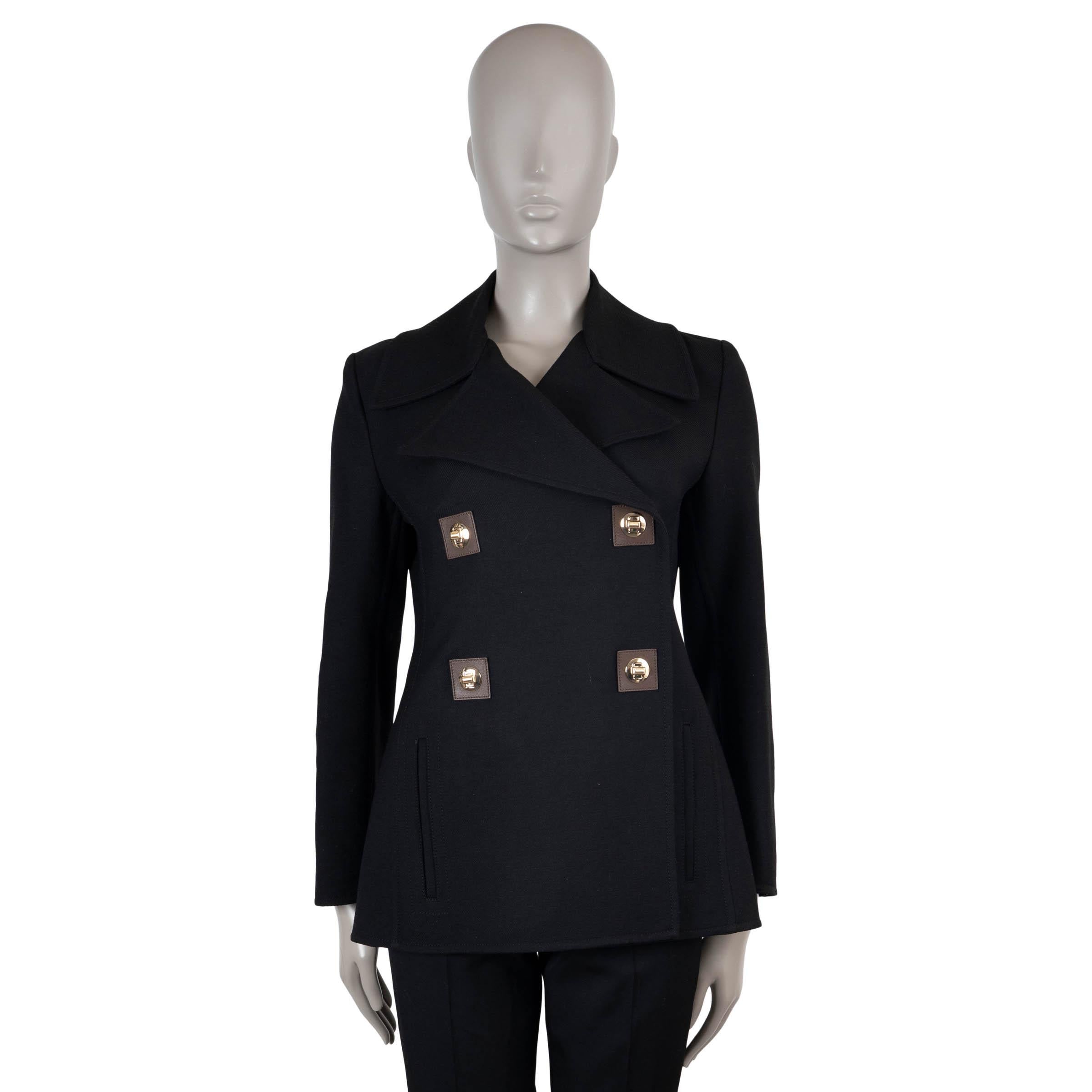 BURBERRY black wool EDBURTON PEACOAT Coat Jacket UK 6 US 4 XS