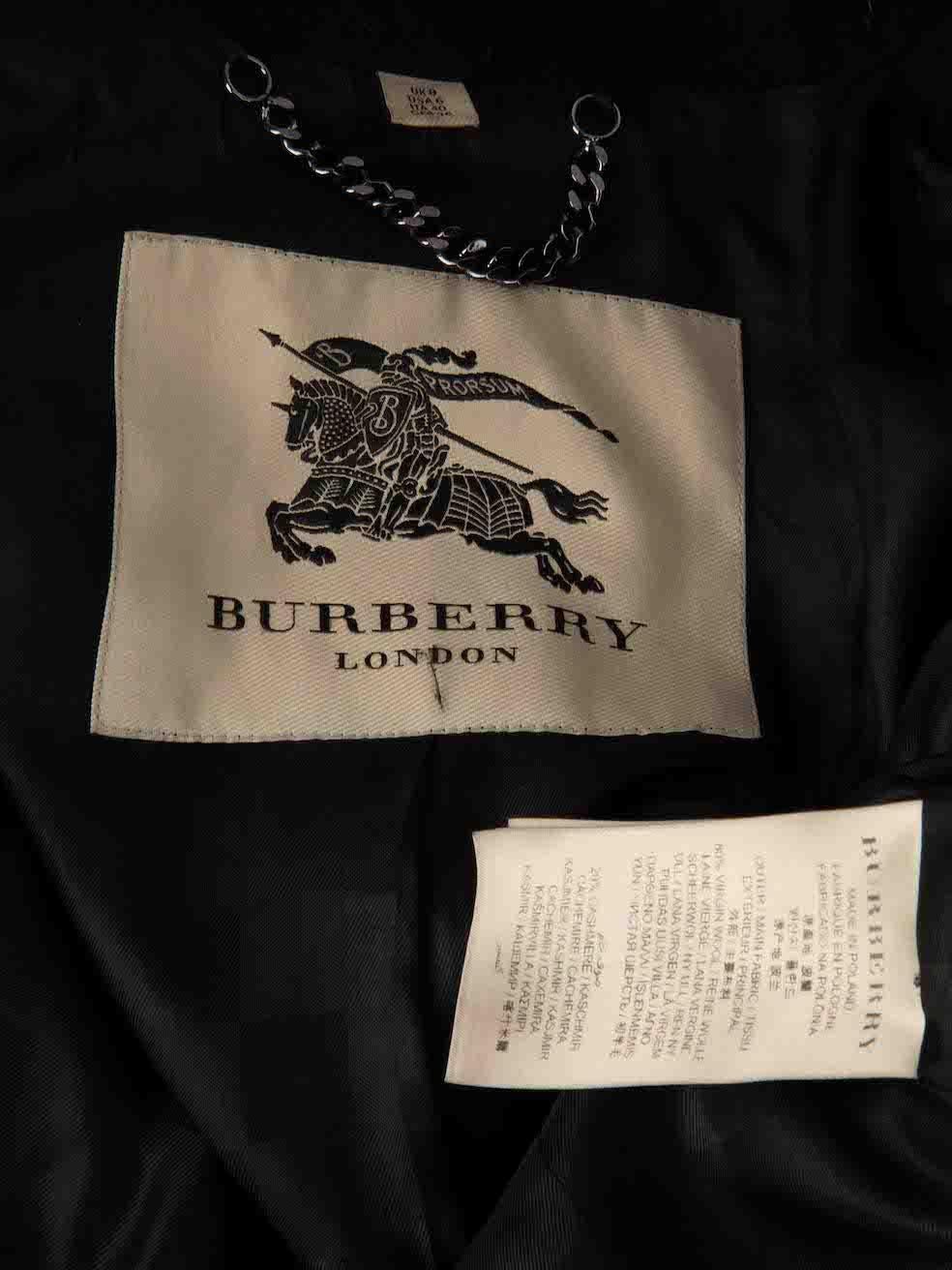 Burberry Black Wool Fur Trim Mid-Length Coat Size S For Sale 1