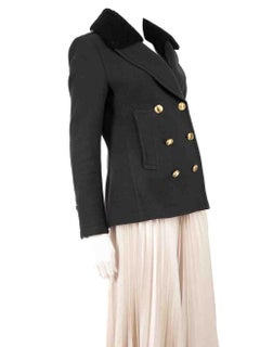 Burberry Black Wool Shearling Collar Coat Size S