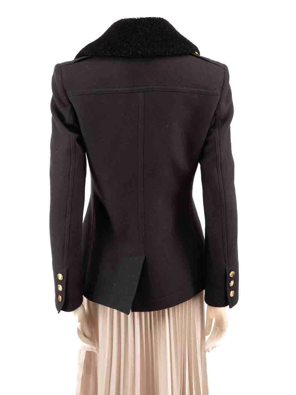 Burberry Black Wool Shearling Collar Coat Size S In Good Condition For Sale In London, GB