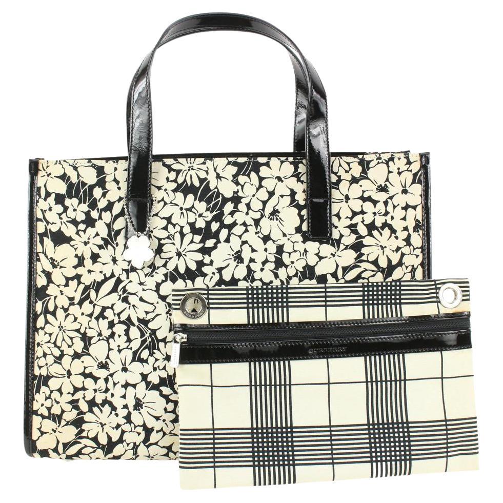 Burberry Shopper-Tasche mit Nova-Karo-Beutel 922Bur86, Schwarz x Weiß, geblümt im Angebot