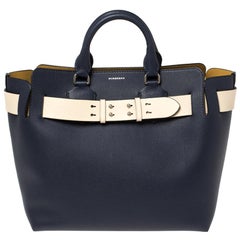Burberry Blue/Beige Grained Leather Large Belted Tote
