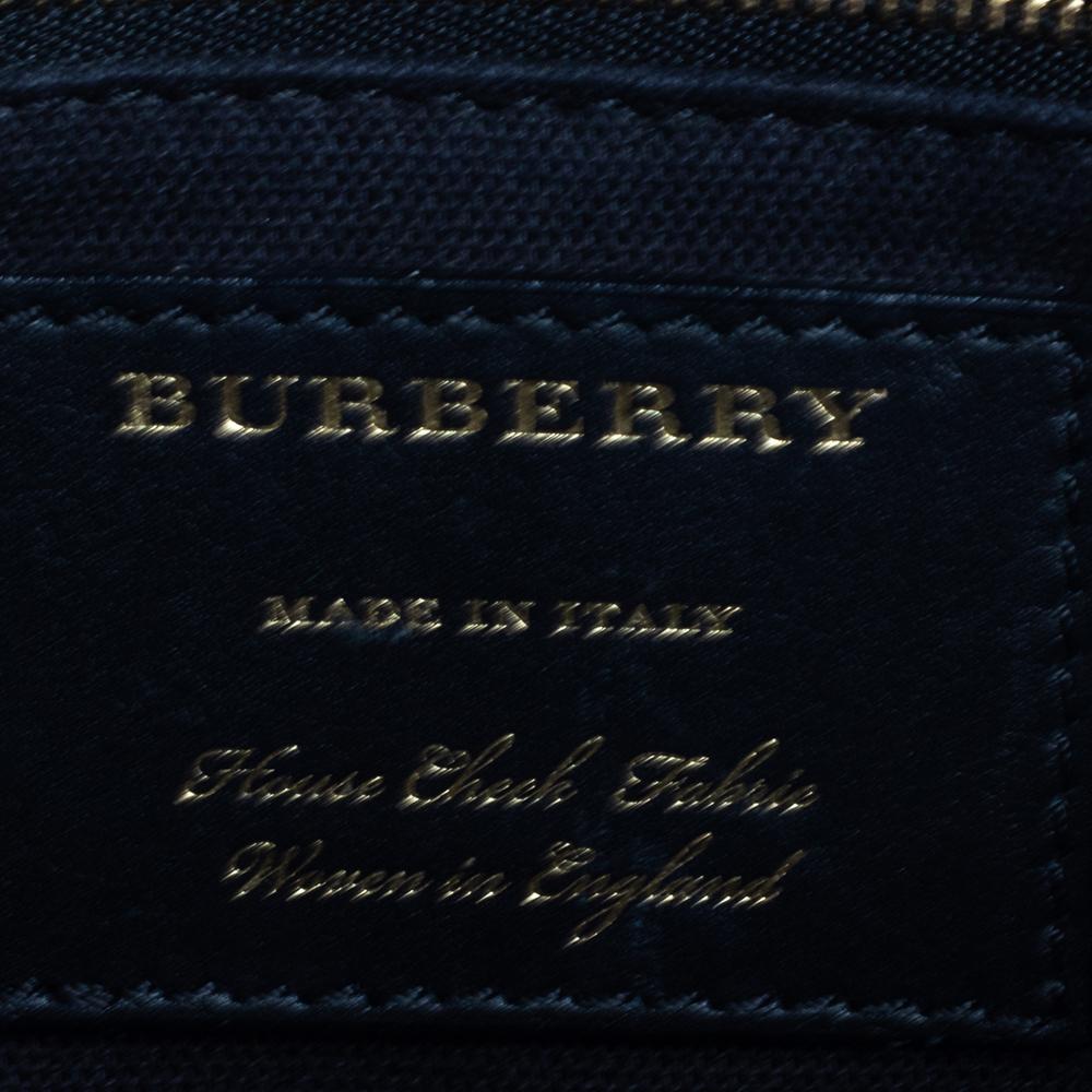 Burberry Blue/Beige Leather and House Check Canvas Small Banner Tote 3