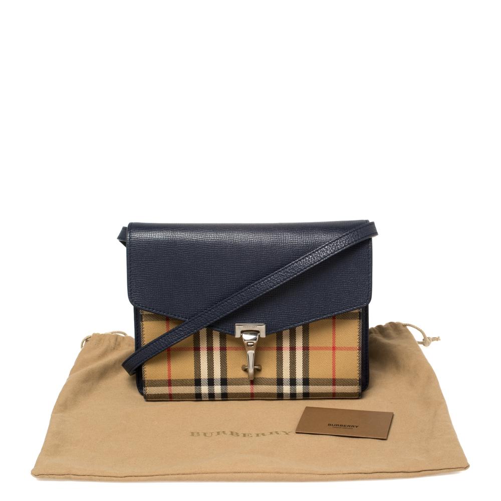 Burberry Blue/Beige Vintage Check Canvas and Leather Macken Crossbody Bag 6