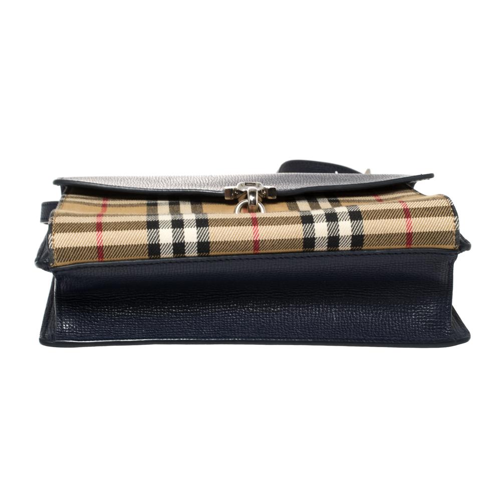 Burberry Blue/Beige Vintage Check Canvas and Leather Macken Crossbody Bag 1