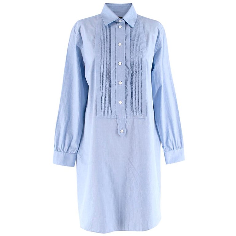 Burberry Blue Bib-Front Cotton-Chambray Shirt Dress - Size US 4 For Sale at  1stDibs | burberry blue dress