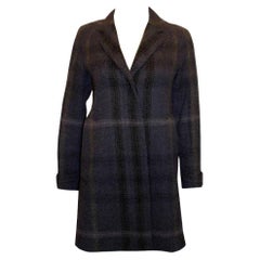 Used Burberry Blue Black and Grey Wool Coat