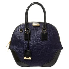 Sac bowling Orchard moyen en cuir et poils de veau bleu/noir Burberry