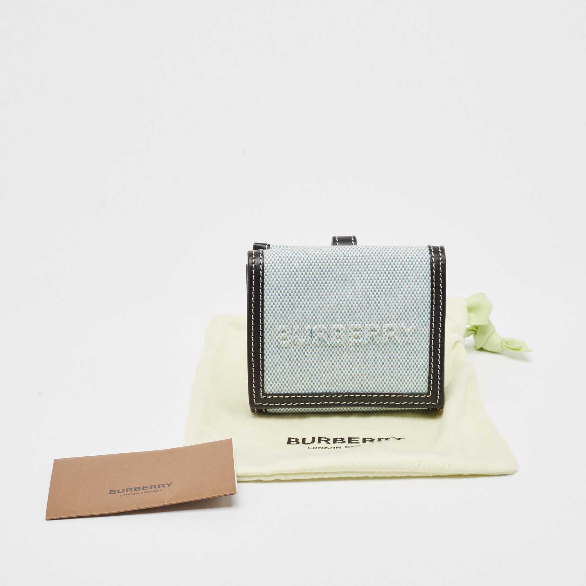 Burberry Blue/Black Canvas and Leather Luna Compact Wallet For Sale 5