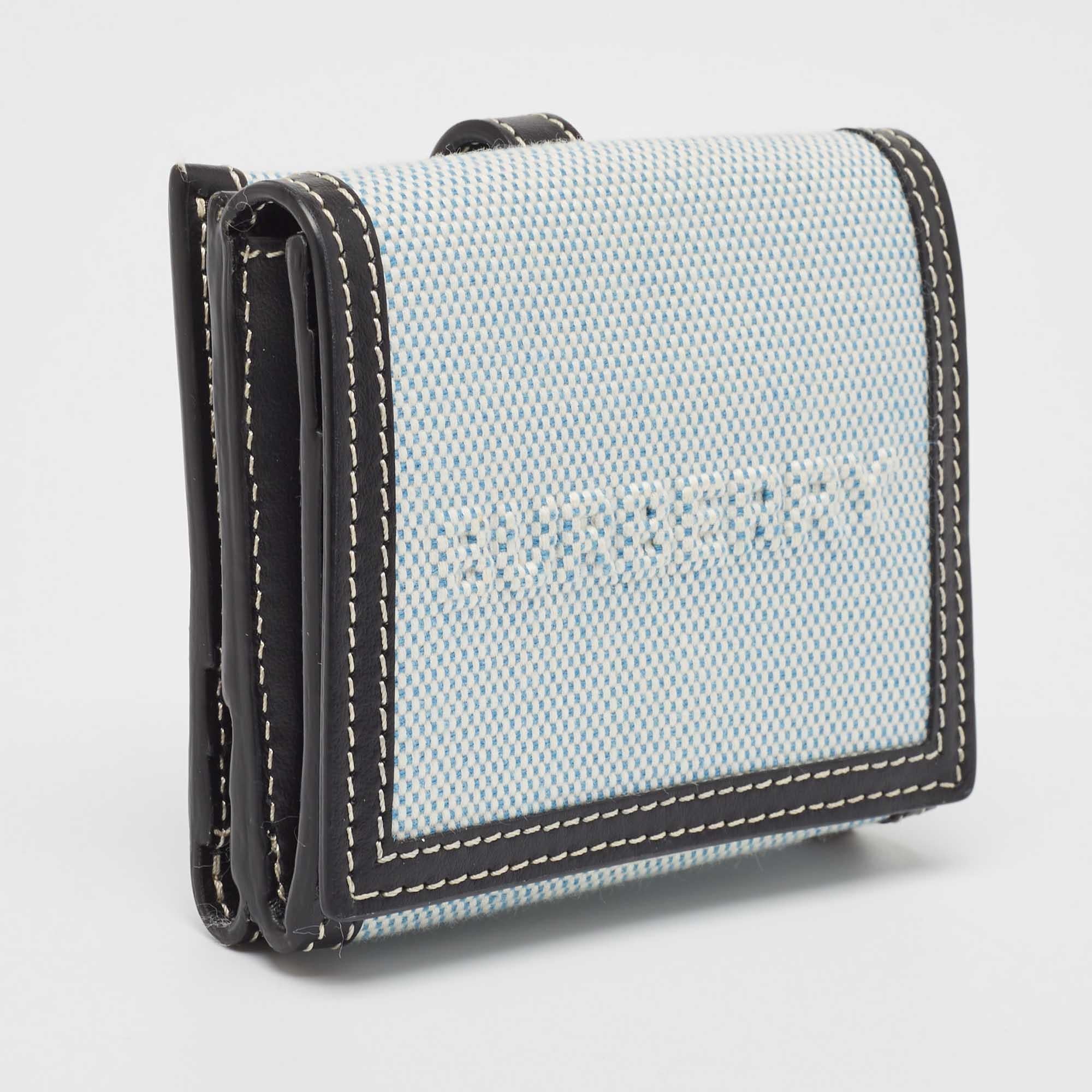 Women's Burberry Blue/Black Canvas and Leather Luna Compact Wallet For Sale