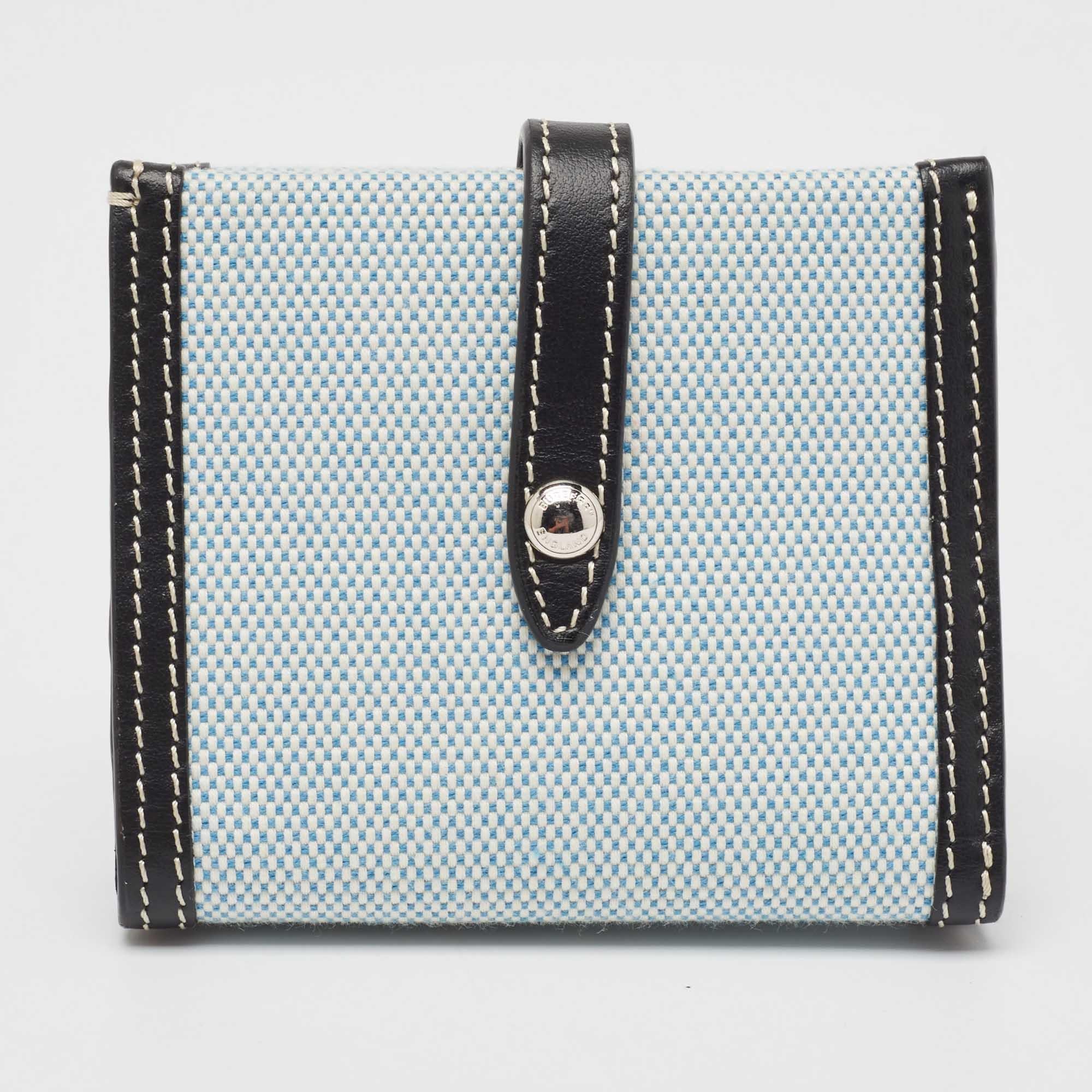 Burberry Blue/Black Canvas and Leather Luna Compact Wallet For Sale 1