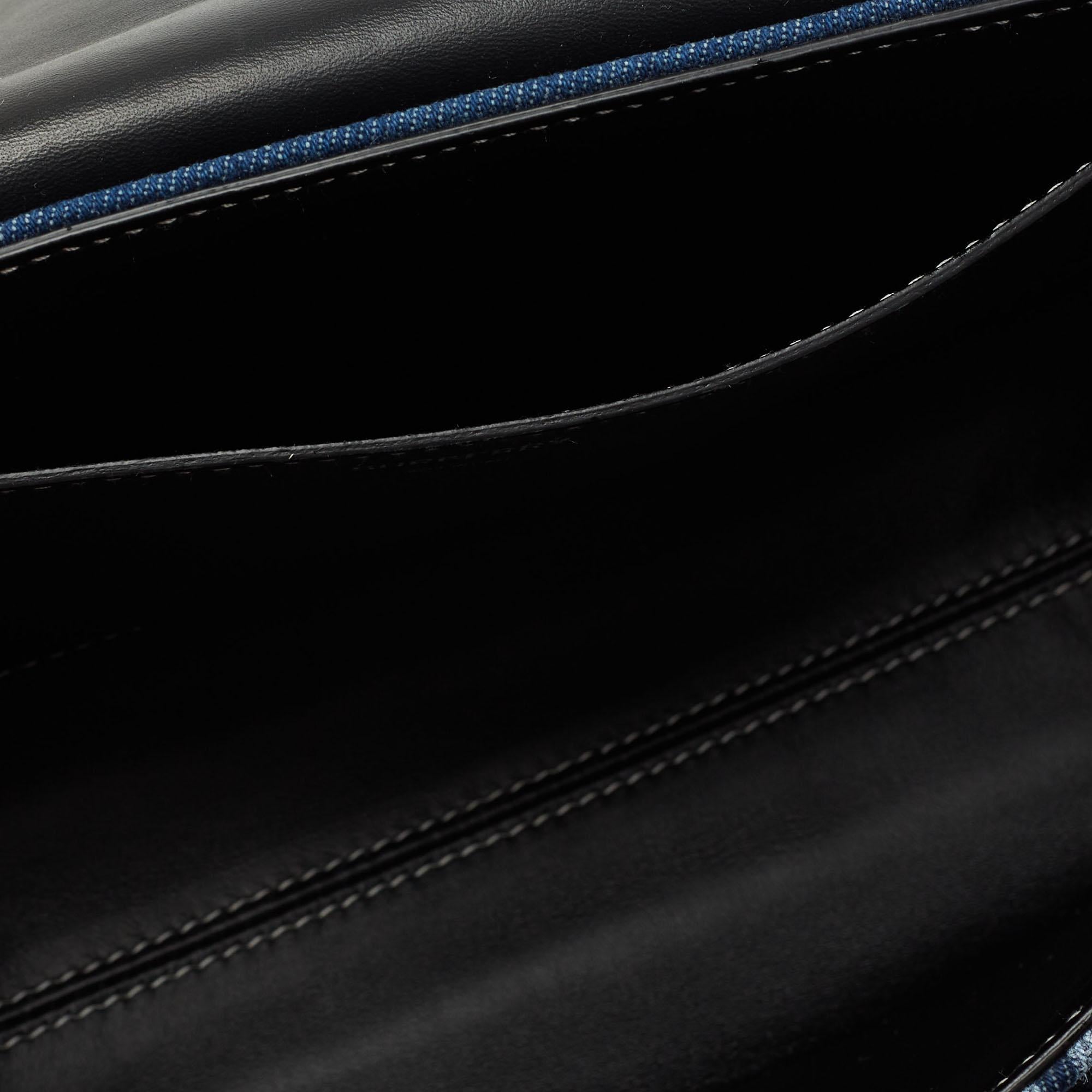 Burberry Blue/Black Denim and Leather Logo Graphic Crossbody Bag 3