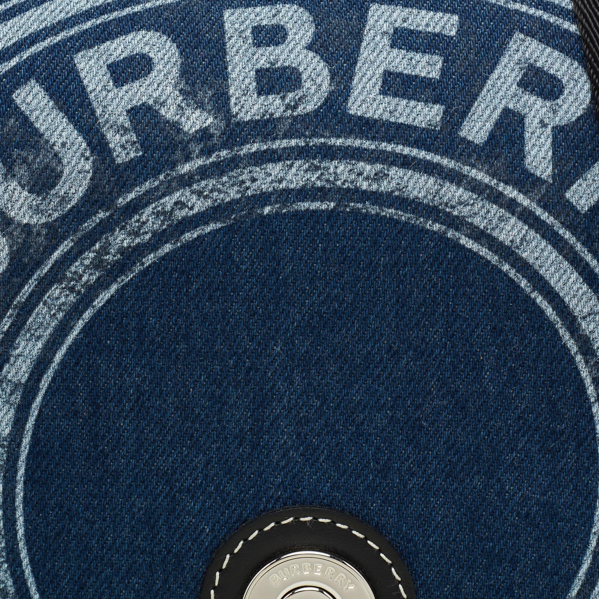 Burberry Blue/Black Denim and Leather Logo Graphic Crossbody Bag 6