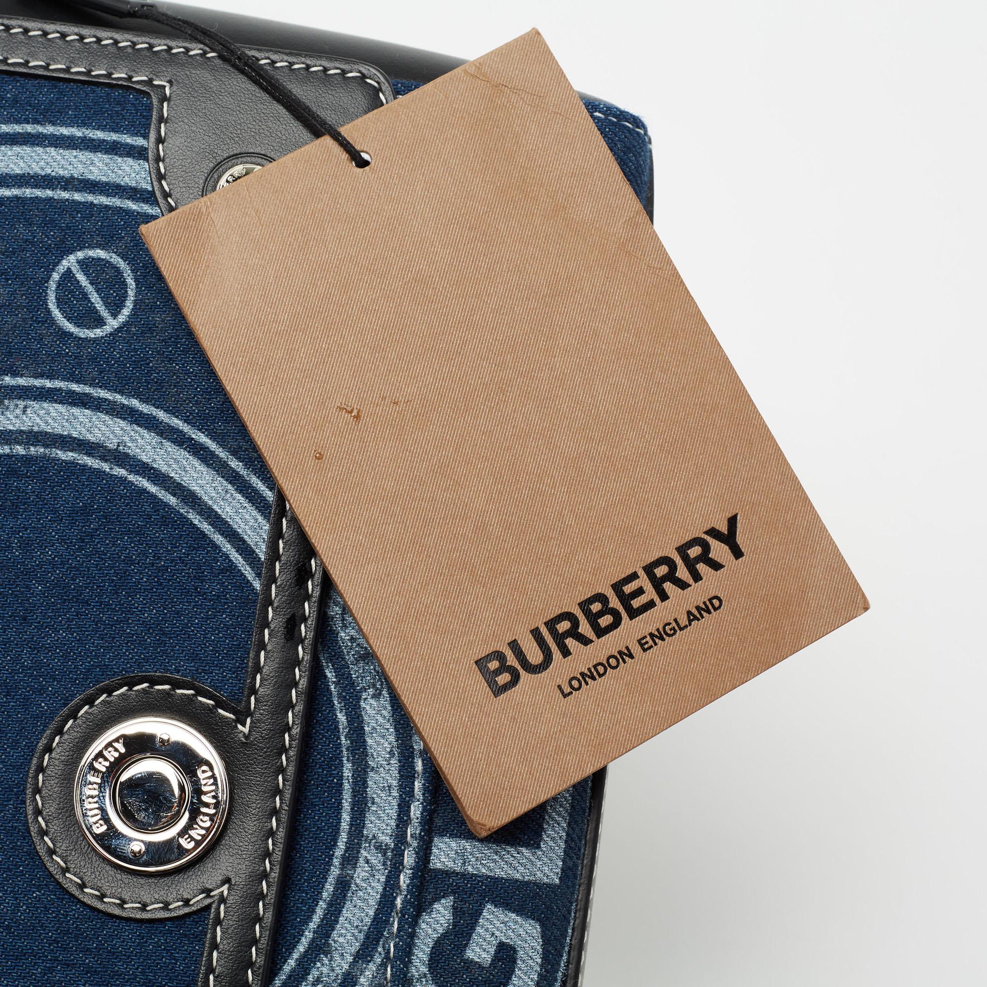 Burberry Blue/Black Denim and Leather Logo Graphic Crossbody Bag 7