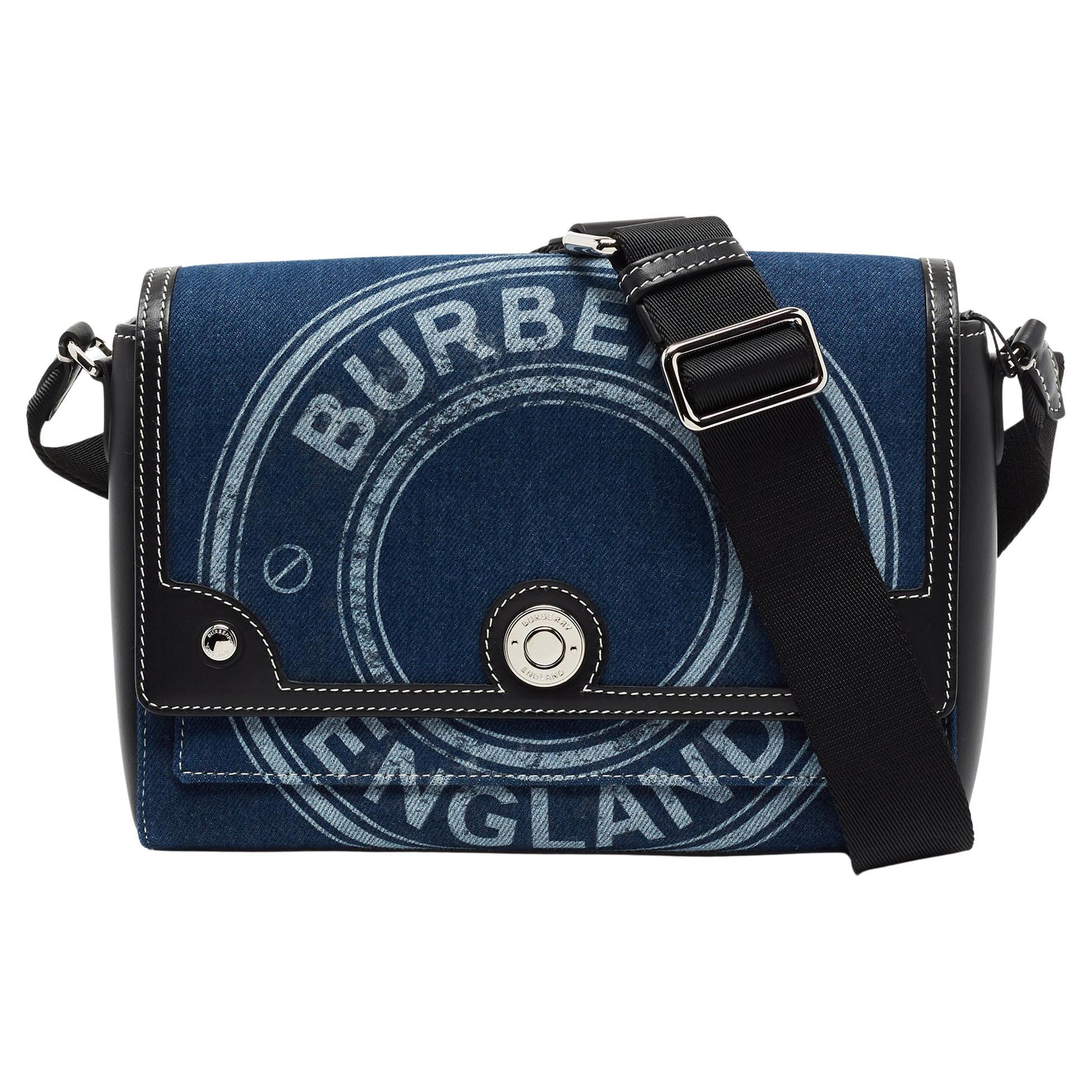 Burberry Blue/Black Denim and Leather Logo Graphic Crossbody Bag