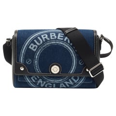 Burberry Blue/Black Denim and Leather Medium Note Crossbody Bag