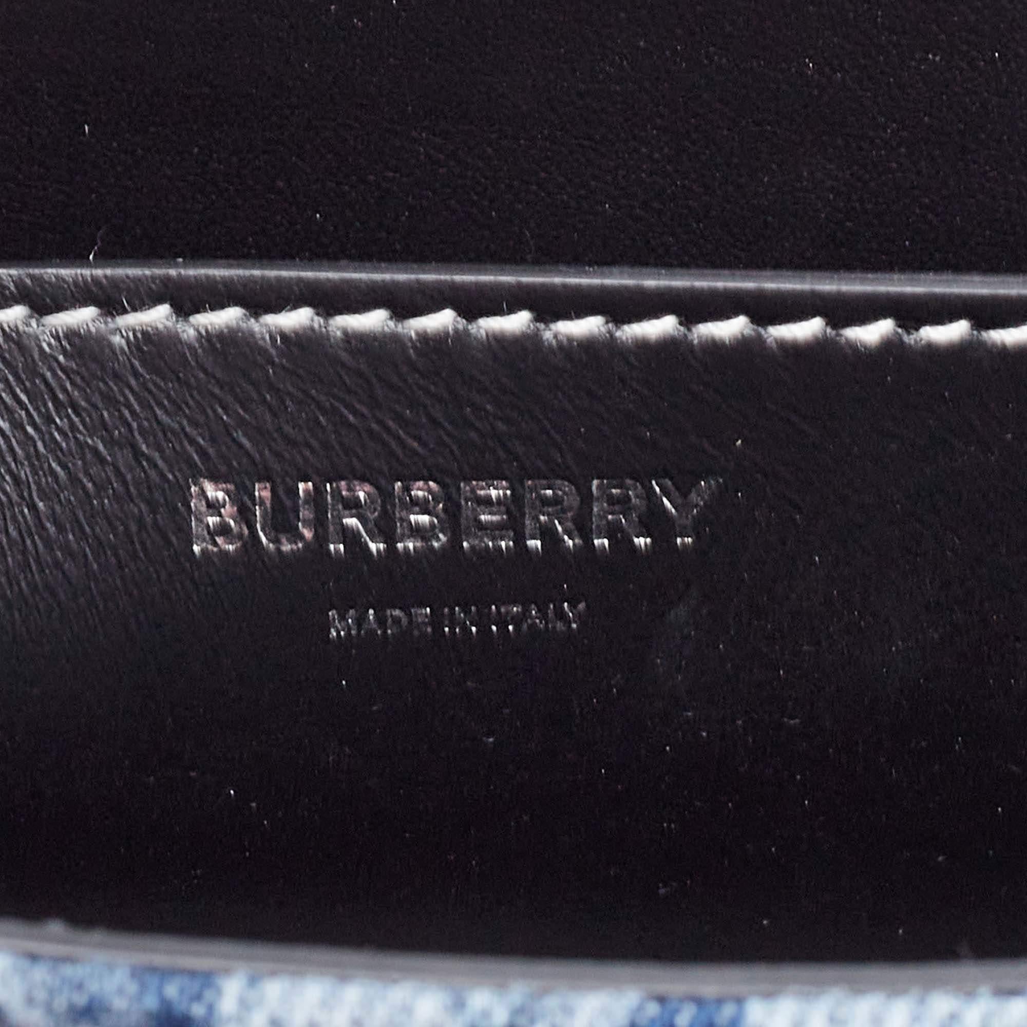 Burberry Blue/Black Denim And Leather Medium Note Logo Print Crossbody Bag 7