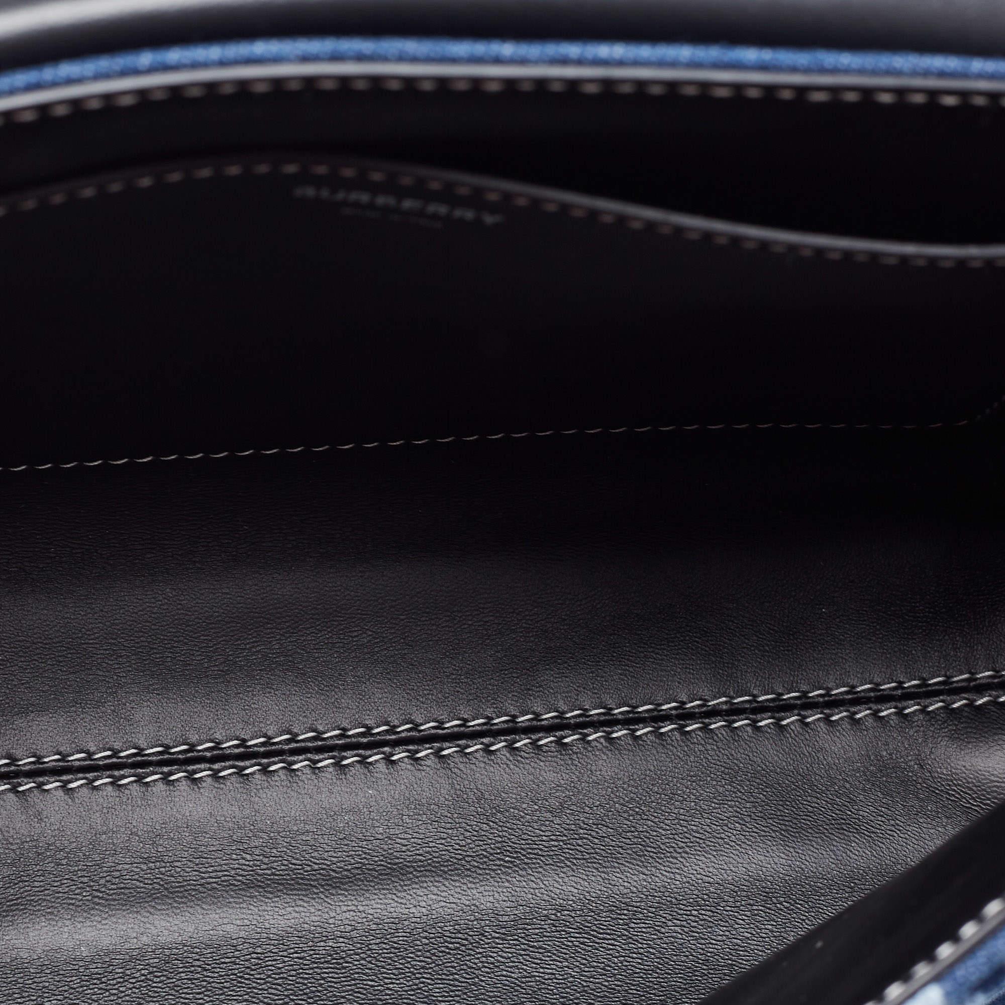 Burberry Blue/Black Denim And Leather Medium Note Logo Print Crossbody Bag 8