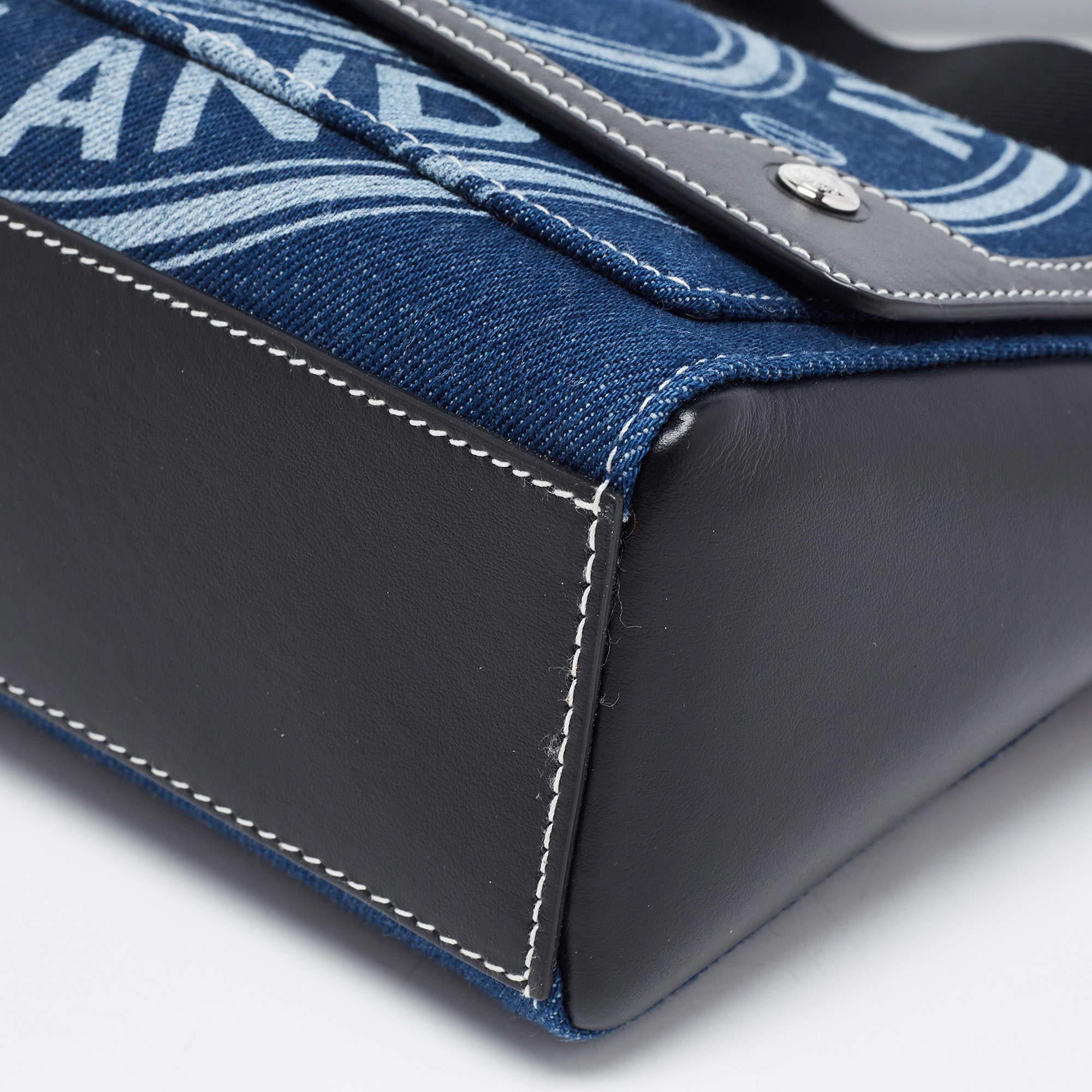 Burberry Blue/Black Denim And Leather Medium Note Logo Print Crossbody Bag 3