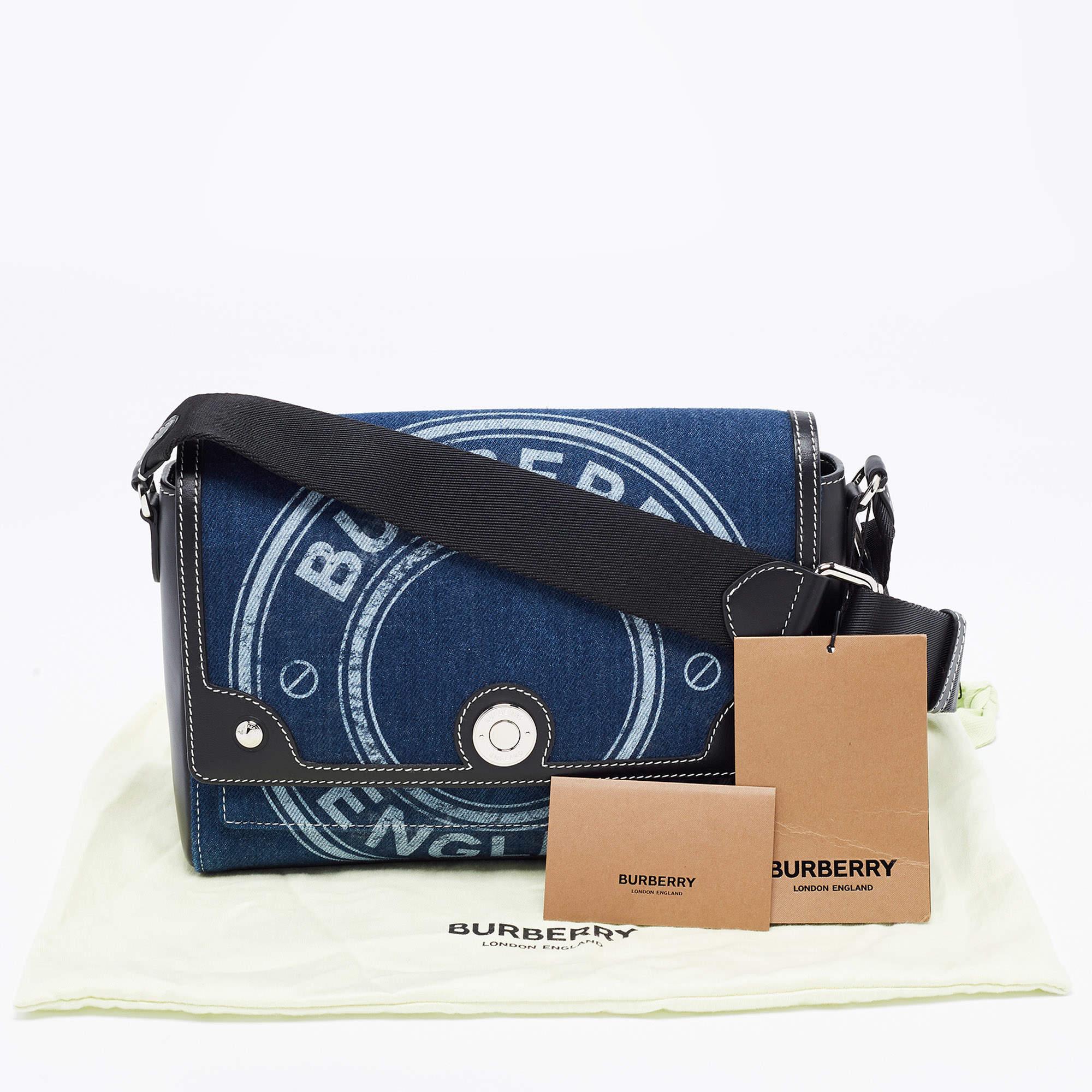 Burberry Blue/Black Denim And Leather Medium Note Logo Print Crossbody Bag 4